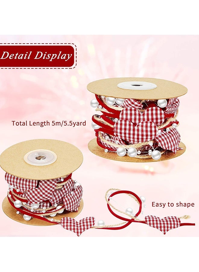 Wffo 5.5 Yard/ 1 Rolls Double-Sided Satin Ribbon - Red Plaid Ribbon Pearl Ribbons - for DIY Crafts Wedding Gift Wrapping Accessories - Image 2